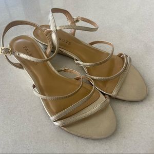Talbots Gold Leather Strappy Wedge Sandals 6.5 Shoes